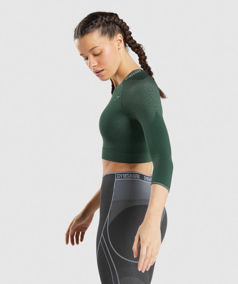 Women's Gymshark Apex Seamless Cropped Tops Dark Green | NZ 0BTARJ